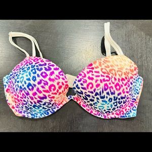 NEW! PINK Victoria's Secret Push Up Bra Colorful Leopard print 34D